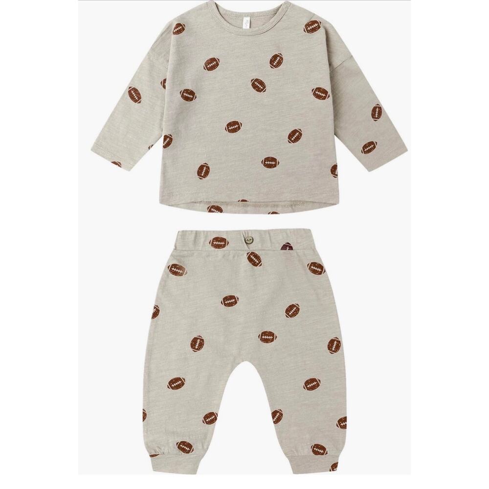 NEW Rylee + Cru Football Print Pajama Set Neutral Cozy Lounge Kids Outfit 2-3Y